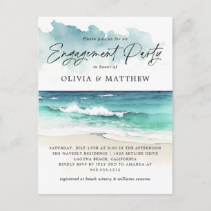 Modern Watercolor Beach Engagement Party Inquisiti Postkarte