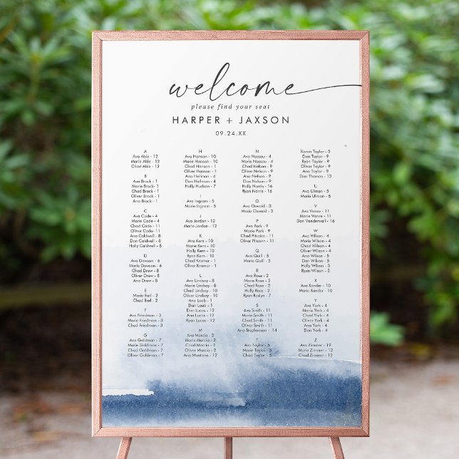Modern Watercolor Blue Alphabetical Seating Chart Poster (Von Creator hochgeladen)