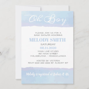 Modern Watercolor Blue BOY Oh BOY Baby Showroom Einladung