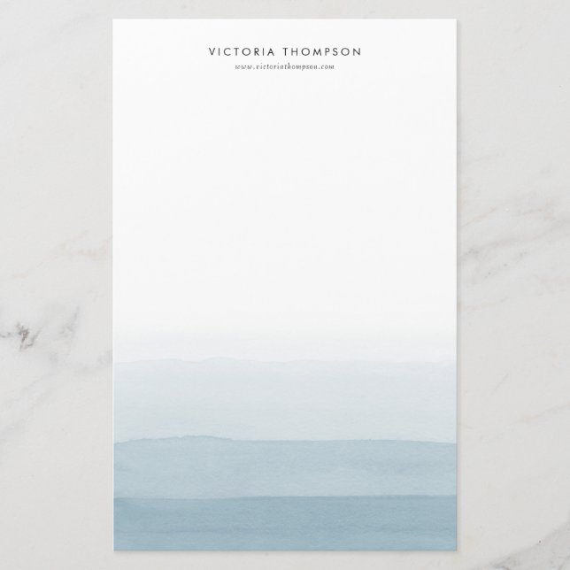 Modern Watercolor Blue Ombre Personalisiert Briefpapier (Vorderseite)