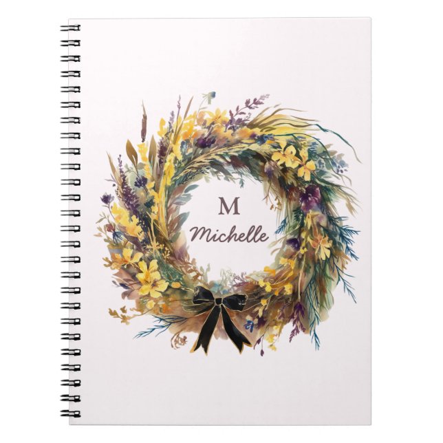 Modern Watercolor-Blume Monogram-Skriptname Notizblock (Vorderseite)