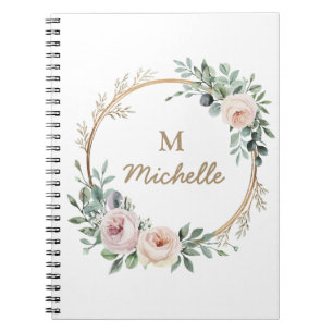 Modern Watercolor-Blume Monogram-Skriptname Notizblock