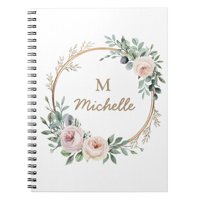 Modern Watercolor-Blume Monogram-Skriptname Notizblock (Vorderseite)