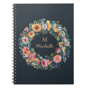 Modern Watercolor-Blume Monogram-Skriptname Notizblock