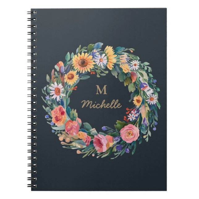 Modern Watercolor-Blume Monogram-Skriptname Notizblock (Vorderseite)