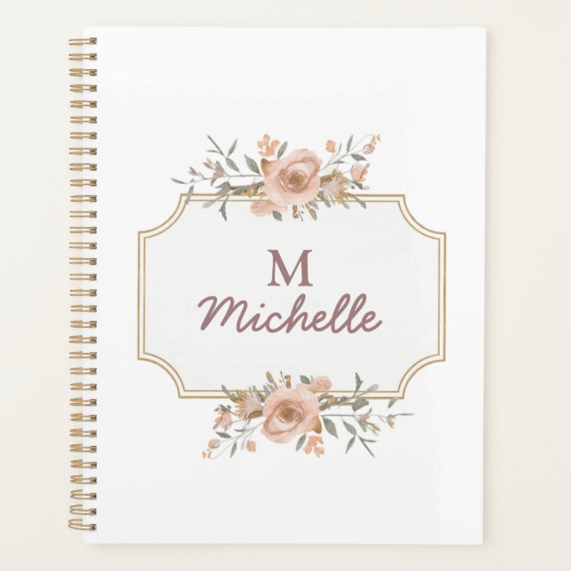 Modern Watercolor-Blume Monogram-Skriptname Planer (Vorderseite)