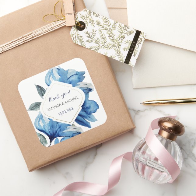 Modern Watercolor Boho Indigo Abstrakt Quadratischer Aufkleber (Schenken)