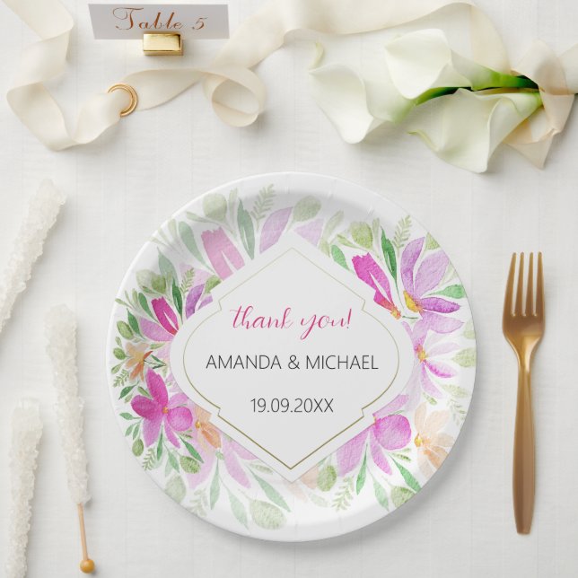 Modern Watercolor Boho Lilac Floral Pappteller (Hochzeit)