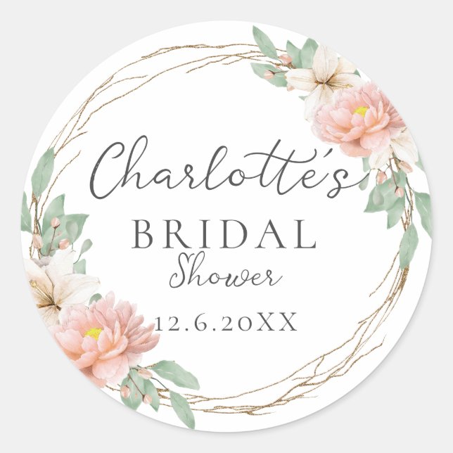 Modern Watercolor Boho Wreath Bridal Runder Aufkleber (Vorderseite)