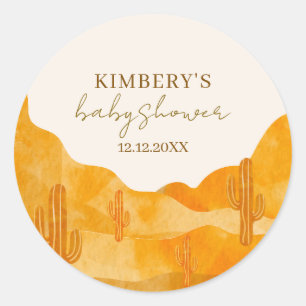 Modern Watercolor Boho Wüste Cactus Baby Shower Runder Aufkleber