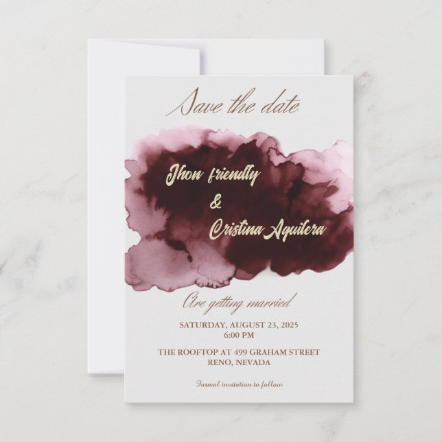 Modern Watercolor Burgundy Save the Date Card (Vorderseite)