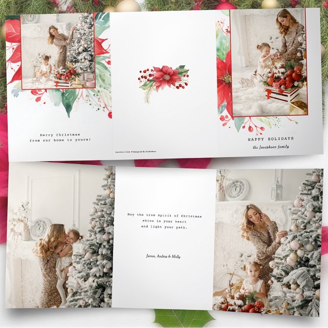 Modern Watercolor Christmas Botanical Photo Dreifach Gefaltete Karte (Von Creator hochgeladen)