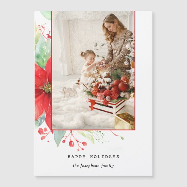 Modern Watercolor Christmas Botanical Photo Magnetkarte (Vorderseite)