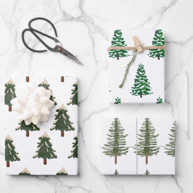 Modern Watercolor Christmas Green Pine Tree Wrappi Geschenkpapier Set (Vorderseite)