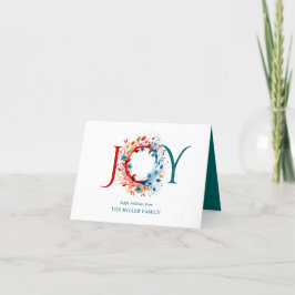 Modern Watercolor Christmas JOY Botanischer Kranz Feiertagskarte