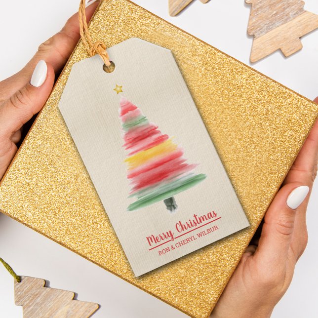 Modern Watercolor Christmas Tree Geschenkanhänger (Von Creator hochgeladen)