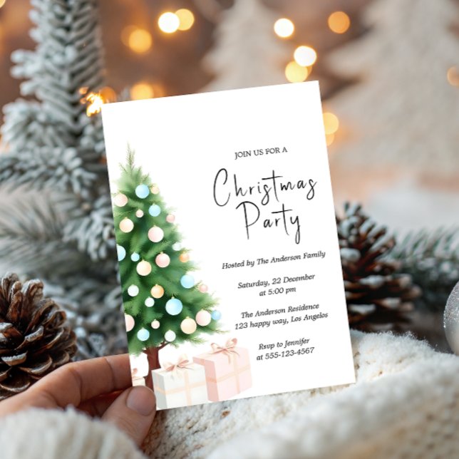 Modern Watercolor Christmas Tree Party Invitation  Einladung (Von Creator hochgeladen)