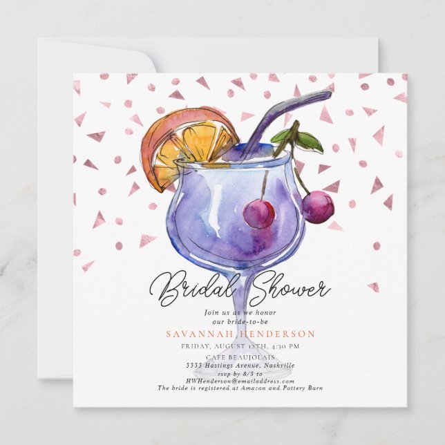 Modern Watercolor Cocktail Bridal Shower  Einladung (Vorderseite)