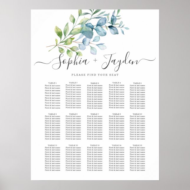 Modern Watercolor Eucalyptus Greenery Wedding Poster (Vorne)