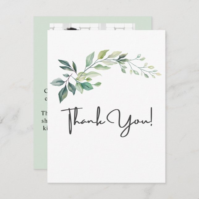 Modern Watercolor Eucalyptus Leaves Greenery Dankeskarte (Vorne/Hinten)