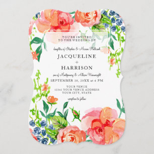 Modern Watercolor Fall Orange Blauer Rose Einladung