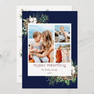 Modern Watercolor Floral Foto Weihnachtskarte