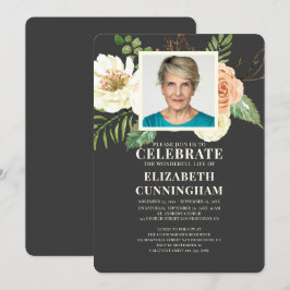 Modern Watercolor Florals Foto Memorial Einladung