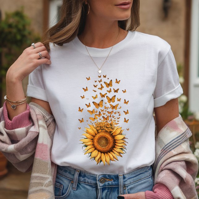 Modern Watercolor Gelbe Sonnenblume Schmetterling T-Shirt (Von Creator hochgeladen)