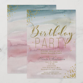 Modern Watercolor Gold Confetti Geburtstagsparty Einladung