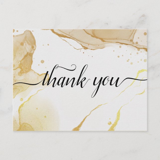 Modern Watercolor Gold Danke Postcard Postkarte (Vorderseite)