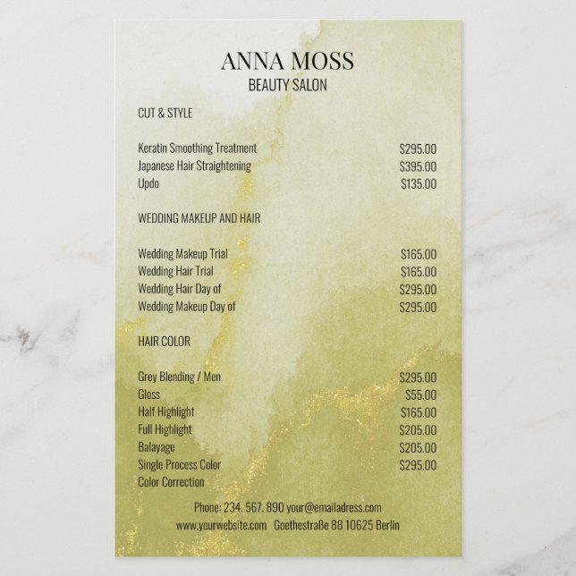 Modern Watercolor Gold Glitter Flyer (Vorne)