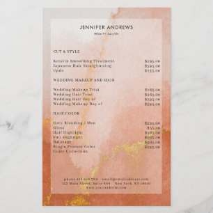 Modern Watercolor Gold Salon Price List Flyer