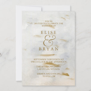 Modern Watercolor Gold Weißer Marmor Hochzeit einl Einladung