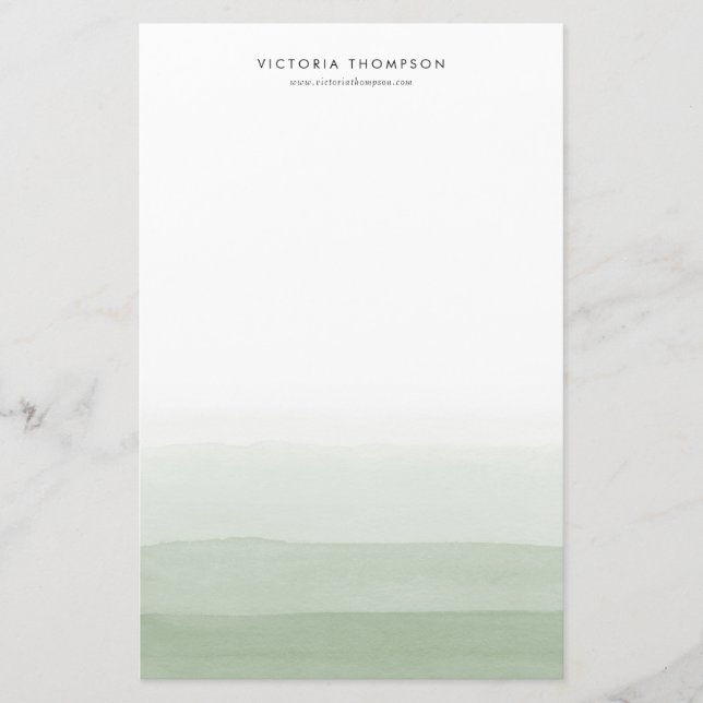 Modern Watercolor Green Ombre Personalisiert Briefpapier (Vorderseite)