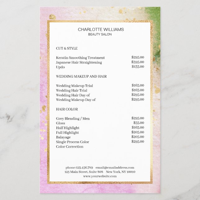 Modern Watercolor Grün Rosa Gold Flyer (Vorne)