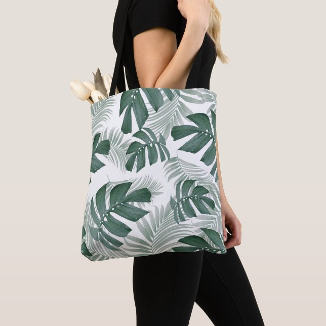 Modern Watercolor Grüne Monstera Blätter Muster (Von Nahem)