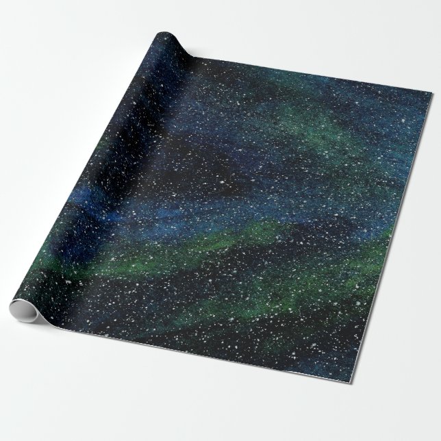 Modern Watercolor Hand Painted Blue Green Galaxy  Geschenkpapier (Ungerollt)