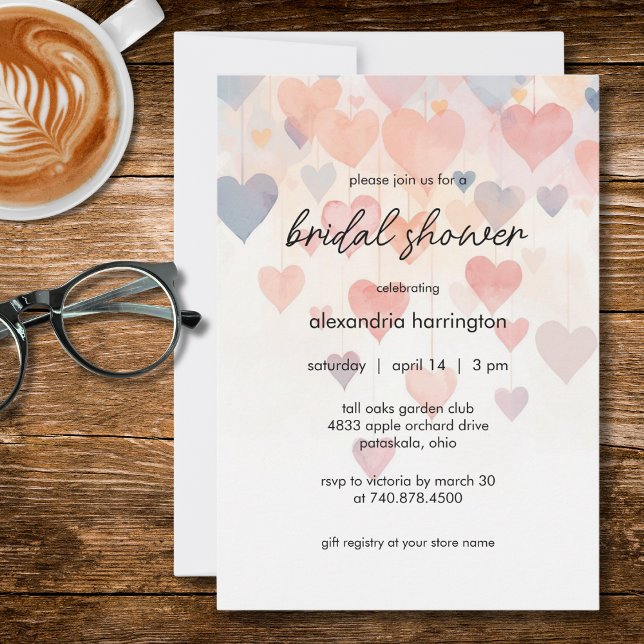Modern Watercolor Hearts Bridal Shower Einladung (Von Creator hochgeladen)