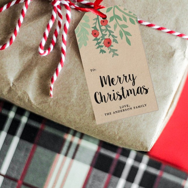 Modern Watercolor Holly Frohe Weihnachten Geschenkanhänger (Von Creator hochgeladen)