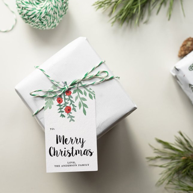 Modern Watercolor Holly Frohe Weihnachten Geschenkanhänger (Von Creator hochgeladen)
