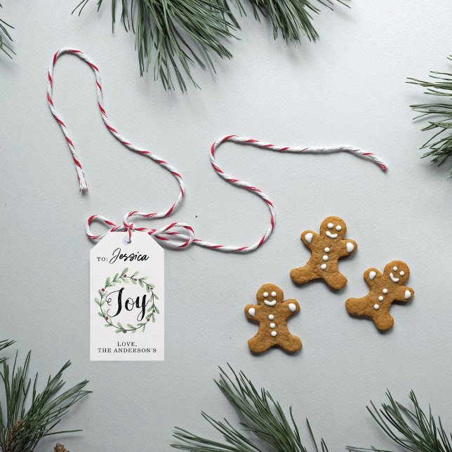 Modern Watercolor Holly Wreath Freude Weihnachten Geschenkanhänger (Von Creator hochgeladen)