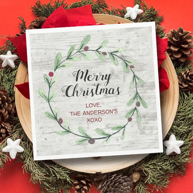 Modern Watercolor Holly Wreath Weihnachten Serviette (Von Creator hochgeladen)