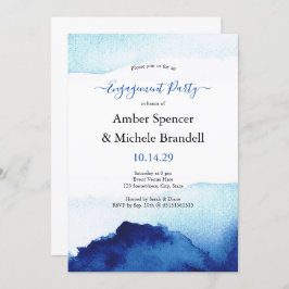 Modern Watercolor Indigo Blue Engagement Party Einladung