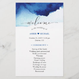 Modern Watercolor Indigo Blue Wedding Program