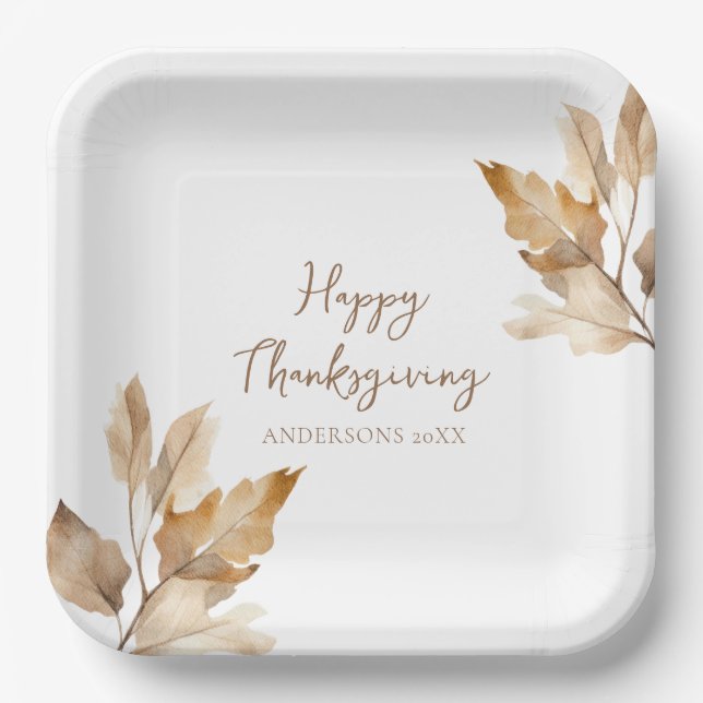 Modern Watercolor Leaf Thanksgiving Pappteller (Vorderseite)