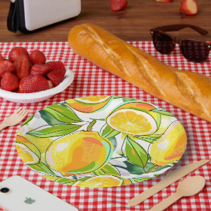 Modern Watercolor Lemon Garden gelb Pappteller