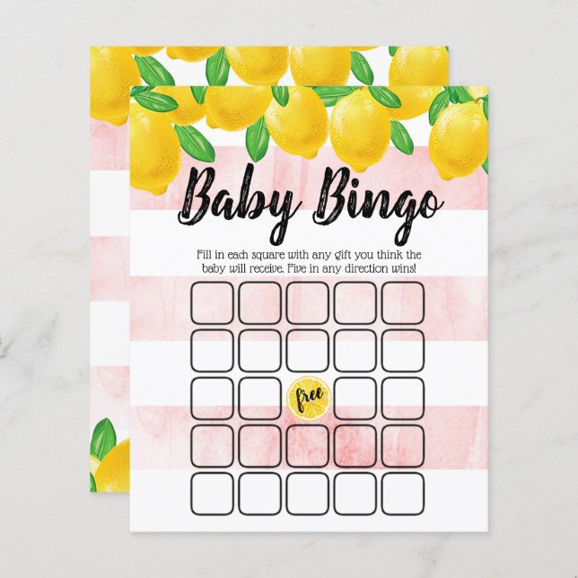 Modern Watercolor Lemon Tree Baby Dusche Bingo (Vorne/Hinten)