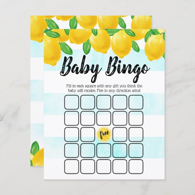 Modern Watercolor Lemon Tree Baby Dusche Bingo (Vorne/Hinten)
