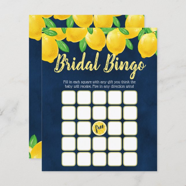 Modern Watercolor Lemon Tree Brautparty Bingo (Vorne/Hinten)