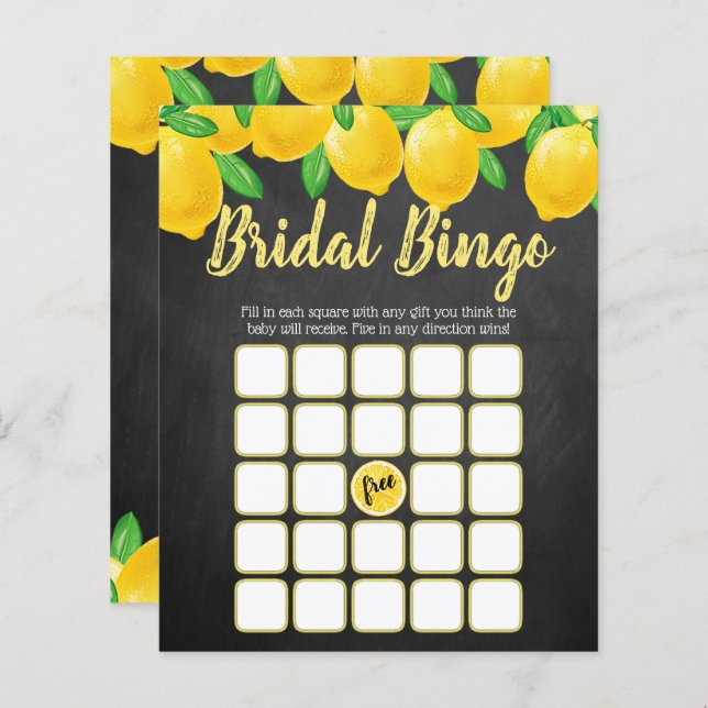 Modern Watercolor Lemon Tree Brautparty Bingo (Vorne/Hinten)